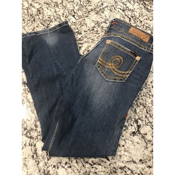 Seven7 Denim - Seven 7 Womens Bootcut Jeans Blue Medium Wash Low Rise Embroidered Sz 6P 30 x 30